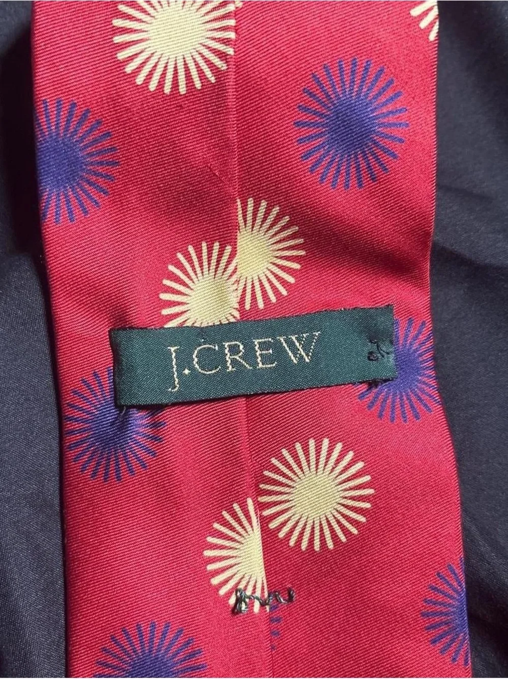 J. Crew Red Silk Tie with Cream and Blue Starburst Motif